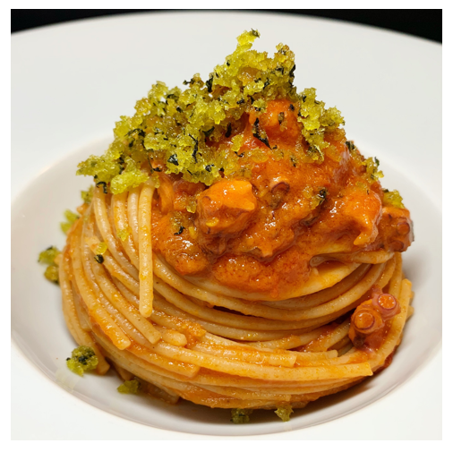Spaghetti integrali con ragù di polpo e pane aromatizzato al finocchietto